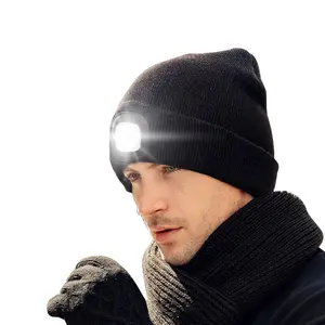 Unisex wiederauf ladbare LED-Licht Mütze Helligkeit Scheinwerfer Winter Warme Strick mütze Outdoor Laufen Wandern Camping Eisfischen