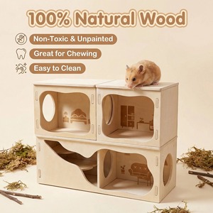 Acogedora Villa para Hámsteres, Casa de Madera Natural con Múltiples Habitaciones, Espacio de Exploración para Mascotas Pequeñas - Product Image 4