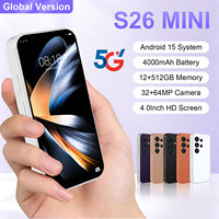 Smartphone S26 Mini 5G à succès – Écran 4,0 pouces, 12+512 Go, Batterie 4000 mAh, Android 15, Caméra HD 64 MP, Téléphone portable mini portable