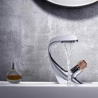 Robinet de lavabo cascade en laiton massif noir brossé, monocommande, à poser sur le comptoir, avec valve en céramique