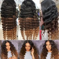 Venta de Fábrica: Peluca de Cabello Humano Ombre Marrón 13x4 con Ondas Sueltas Profundas, Peluca Frontal de Encaje Color Rubio Miel 1B/4/30