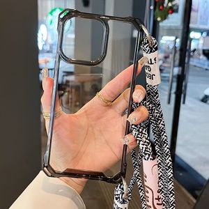 Funda transparente de lujo con cordón cruzado para <span class=keywords><strong>iPhone</strong></span> 15 14 Pro Max 13 <span class=keywords><strong>12</strong></span> 11 <span class=keywords><strong>MiNi</strong></span> X <span class=keywords><strong>S</strong></span> XR 8 7 Plus Armor Funda con correa a prueba de golpes - Product Image 2