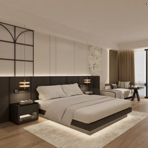 Meubles de chambre d'hôtel en panneaux de bois de style commercial moderne, prix de gros usine - Product Image 1