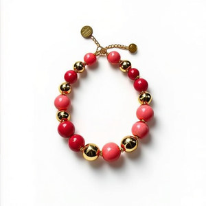 Fashion Beaded <b>Bracelet</b> 316L Stainless Steel PVD Gold Plating Sustainable Resistant <b>Red</b> and Gold Beads - Product Image 2