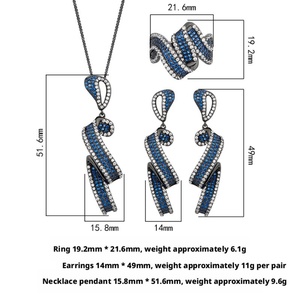 New Arrivals Eco-friendly Copper Black Gold Plated Blue Cubic Zirconia Pendant Necklace <b>Earrings</b> Ring Set Jewelry Set for Womens - Product Image 2