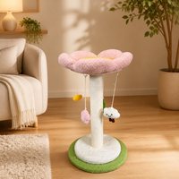 Joli griffoir pour chat en forme de fleur avec poteau en sisal, lit en peluche et jouets suspendus pour chats d'intérieur