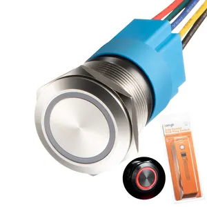 Langir 19mm Interrupteur à bouton-poussoir étanche en acier inoxydable illuminé, interrupteurs à bouton-poussoir à verrouillage LED avec connecteur