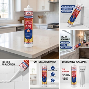 Scellant en silicone blanc de qualité supérieure, peignable, séchage rapide, résistant aux intempéries, adhésif élastique pour joints de construction, sans fissuration - Product Image 2