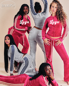 Biểu Tượng Tùy Chỉnh Màu Sắc Phụ Nữ Cắt Dây Kéo Áo Nhung Velvet Tracksuits Thiết Lập Hai Mảnh Giản Dị Tracksuit Sweatsuit 2 Mảnh Thiết Lập - Product Image 6