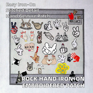 Parches Termoadhesivos Bordados de Estilo Clásico con Diseño de Gesto de Mano de Rocker (Dedo Medio y Palma) con Fieltro No Tejido para Sombreros y Prendas de Vestir, Gran Venta - Product Image 2