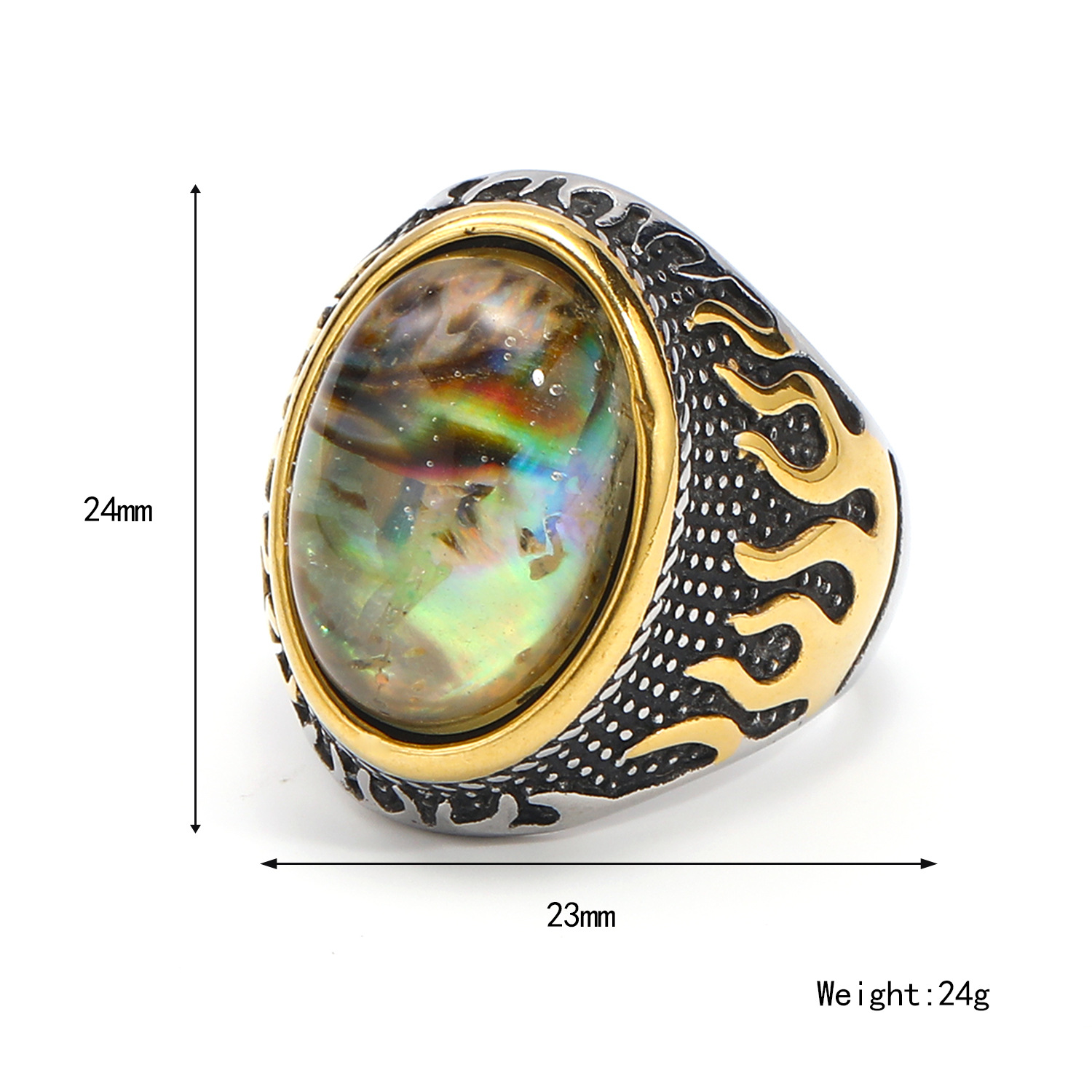 Bague en pierre de coquillage colorée