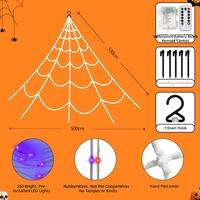 Luces de Telaraña Gigante de Halloween, 250 LED, Color Morado y Naranja, 16.4 Pies, Decoraciones de Halloween, Iluminación con 8 Modos de Iluminación