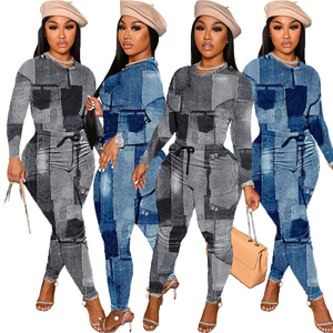 Conjunto de dos piezas con estampado de moda informal de gran venta <span class=keywords><strong>2022</strong></span> para <span class=keywords><strong>mujer</strong></span>, traje de bolsillo de cuerda en tallas XS S M XL XXL - Product Image 1