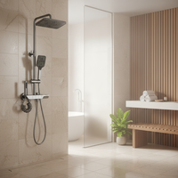 Neuer Stil Moderner 4-Griff-Duschkopf mit sanftem Sprühstrahl, poliertes Messing, hitzebeständiger Kalt- und Warmwasser-Mischhahn für das Badezimmer