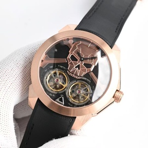 Montre mécanique pour homme de haute qualité avec boîtier en or, design ajouré avec double tourbillon, étanche au quotidien. - Product Image 1
