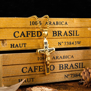 Luxe catholique Jésus <span class=keywords><strong>Christ</strong></span> sur <span class=keywords><strong>INRI</strong></span> plaqué or 22 pouces <span class=keywords><strong>croix</strong></span> Crucifix acier pendentif chaîne hommes collier bijoux religieux - Product Image 5