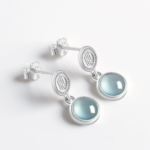 Boucles d'oreilles en perles d'eau bleue de jade naturel de qualité A, jade de qualité glace, incrustation en argent S925, boucles d'oreilles de style féminin - Product Image 2