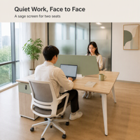 Poste de travail de direction en bois pour 2 personnes, face à face, avec cloison modulaire de bureau et écran de séparation central verrouillable