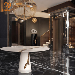 Table à manger de luxe personnalisée en bois massif et MDF noir, design craquelé italien, feuille d'or, acier inoxydable 304, mobilier de salle à manger - Product Image 2