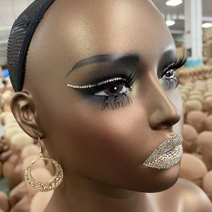 Tête de Mannequin HUAYANG en PVC Noir Glamour, Haute Qualité, Réaliste, <span class=keywords><strong>Femme</strong></span> Afro-Américaine, en Gros, avec Épaules, pour Perruques - Product Image 2