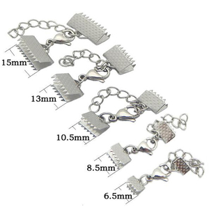 <span class=keywords><strong>Pince</strong></span> à sertir en acier inoxydable avec fermoir à homard et chaîne d'extension Pinces à bout plat Ensembles d'extrémités - Product Image 2
