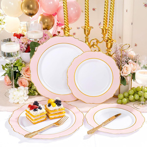<span class=keywords><strong>Ensemble</strong></span> de vaisselle jetable en plastique PS rigide, diamètre 7 pouces, <span class=keywords><strong>design</strong></span> moderne et simple, rose bronze, dentelle rouge, <span class=keywords><strong>design</strong></span> Phnom Penh tendance, pour l'exportation - Product Image 3