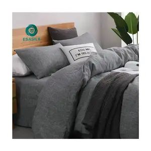 Sprei linen 100% lembar warna polos, set tempat tidur linen rami Prancis 3 potong warna polos, selimut linen murni