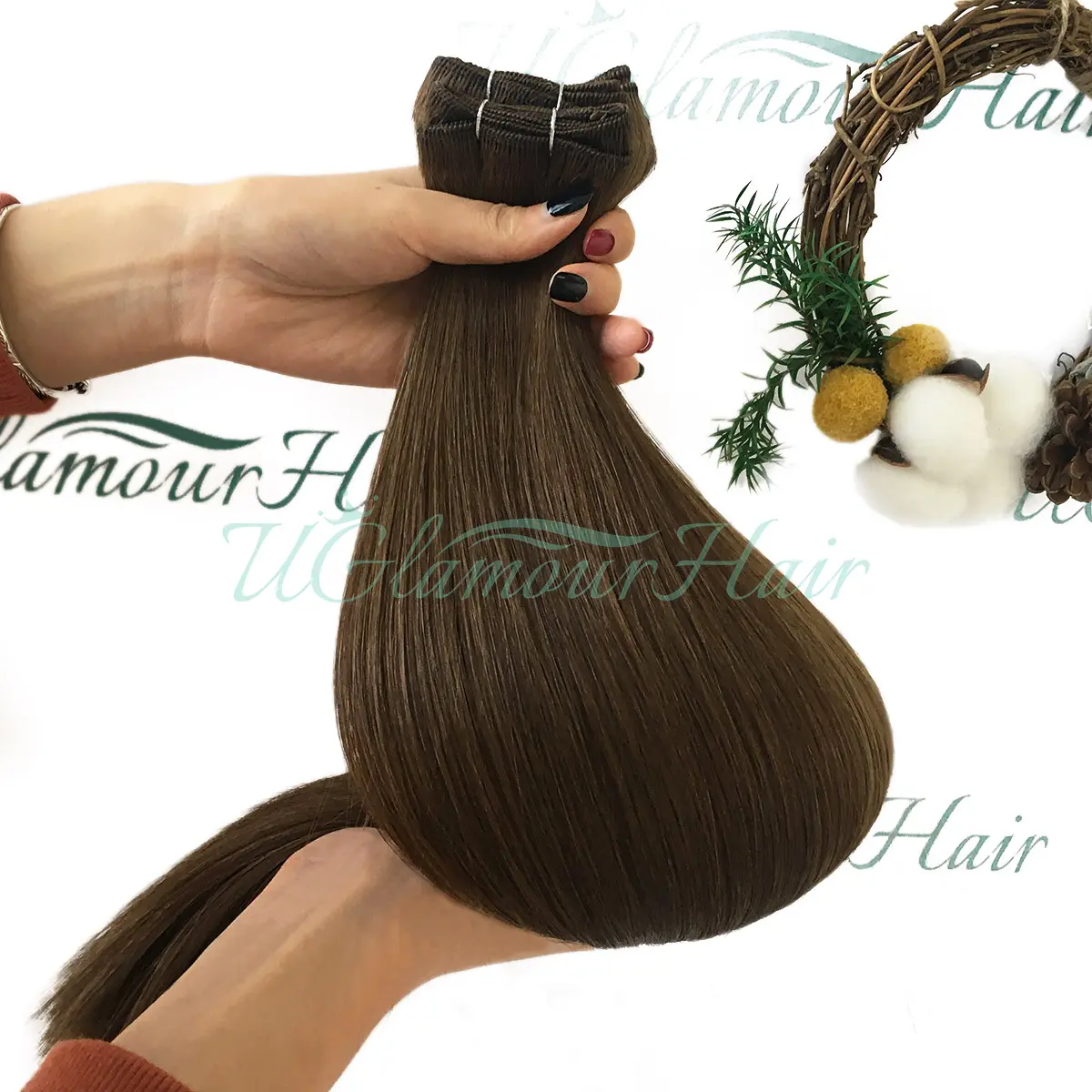 U Glamour Hair ekstensi rambut juki jahit berkualitas Salon baru dengan sambungan rambut sambungan ganda