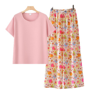 Conjunto <span class=keywords><strong>de</strong></span> <span class=keywords><strong>Pijama</strong></span> <span class=keywords><strong>de</strong></span> Algodón y Seda para Mujer, Color Sólido, Camiseta y Pantalones Anchos, Ropa <span class=keywords><strong>de</strong></span> Dormir Ligera <span class=keywords><strong>de</strong></span> Viscosa, Tallas XL, 2XL, 3XL, 4XL - Product Image 5