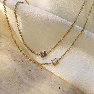 Crystal Necklace Gold Chain With Zircon Amethyst Emerald Bezel Setting Clavicle Chain For Women Everyday Wear - Product Image 3