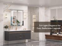 Miroir de salle de bain avec étagères réglables en verre trempé, éclairage LED à intensité variable en 3 couleurs, surface anti-buée, armoire à pharmacie éclairée