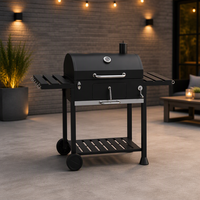 Barbecue au charbon de bois haut de gamme pour cour, finition en fer thermolaqué de qualité, table d'appoint pliable pour le camping