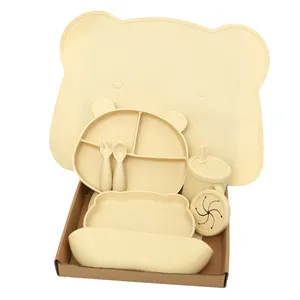 Ensemble de vaisselle pour bébé Construction en céramique et seau bol d'alimentation divisé en silicone anti-chute 6 mois plat pour bébé enfant