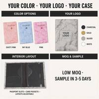 Porte-passeport en cuir PU à imprimé marbré, blocage RFID, avec emplacements pour cartes et portefeuille de voyage fin et léger, pliable en deux, disponible en 9 couleurs