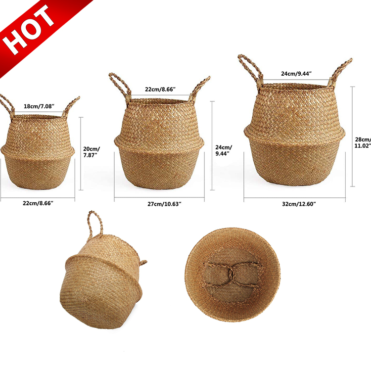 Оптовая продажа, фабричные натуральные горшки для цветочных растений, хранилище для белья, соломенная плетеная корзина для живота из морских водорослей для дома