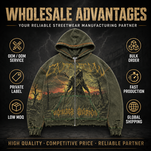 Sudadera con capucha de algodón grueso para hombre, con cremallera, estilo vintage desgastado, estampado de Grim Reaper, ropa urbana, logotipo personalizado, venta al por mayor, talla grande, forrada - Product Image 5