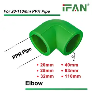 IFAN Fabricación de accesorios de plomería OEM PPR Ajuste PN25 Codo Acoplamiento Conector de tubo de agua Plástico PPR Instalación de tuberías