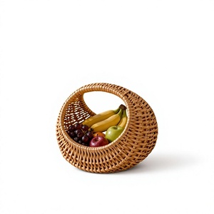 Panier à fruits en osier naturel, tressé à la main, bol de service en rotin, centre de table décoratif pour cuisine, salle à manger, décoration intérieure - Product Image 1