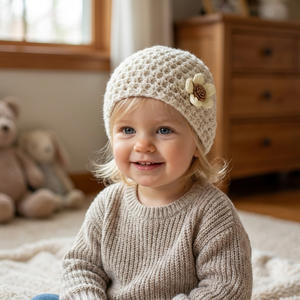 INS Neue Baby Blumenmuster Warme Strickmütze, Dicke Gestrickte Bommelmütze für Babys, Weiche Herbst- und Wintermütze für Mädchen - Product Image 3