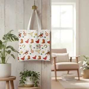 Sac fourre-tout Western Cowboy Cowgirl, sacs fourre-tout en toile rustique, sacs de courses réutilisables - Product Image 2