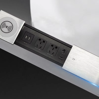 Enchufe de Escritorio Eléctrico con Cargador Inalámbrico, Enchufe Oculto para Mesa de Conferencias con Cubierta Deslizante Inalámbrica