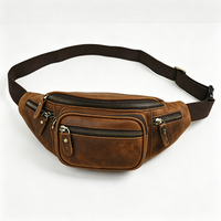 Sac banane en cuir Crazy Horse de 8 pouces, multi-poches, pour téléphone portable, appareil photo, activités de plein air et de voyage