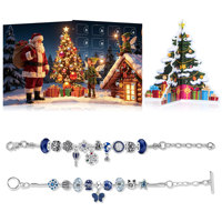 Coffret Cadeau Bracelet Unisexe en Alliage de Zinc avec Breloques DIY Thème Noël Bleu – Boîte Mystère Couronne/Cœur/Étoile/Formes Variées