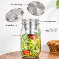Stoples Kaca Salad 480ml, Wadah Penyimpanan Makanan dengan Tutup Stainless Steel untuk Persiapan Masakan
