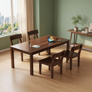 Table à manger rectangulaire moderne en bois avec 4 chaises, design en bois massif, meubles de maison stables pour salle à manger - Product Image 2