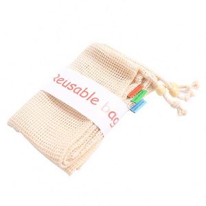 Reusable 100% Natural Fruit Vegetable Storage <b>Net</b> Bags Cotton <b>Mesh</b> Bag Reusable Produce <b>Mesh</b> <b>Net</b> Bag for Grocery - Product Image 6