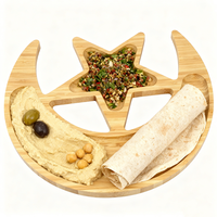 Plateau de service en bambou avec lune et étoile pour dessert, nourriture, fruits, fête musulmane islamique, Ramadan, EID Mubarak, décorations