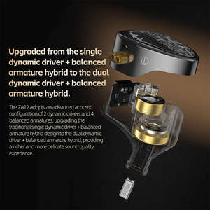 Nuevos Auriculares Intrauditivos Híbridos <span class=keywords><strong>KZ</strong></span> ZA12 de Alta Gama, Auriculares con Monitor de 3.5 mm, Transparentes, con Cable, HiFi, Ajuste de Sonido, Deportivos, Desmontables - Product Image 3