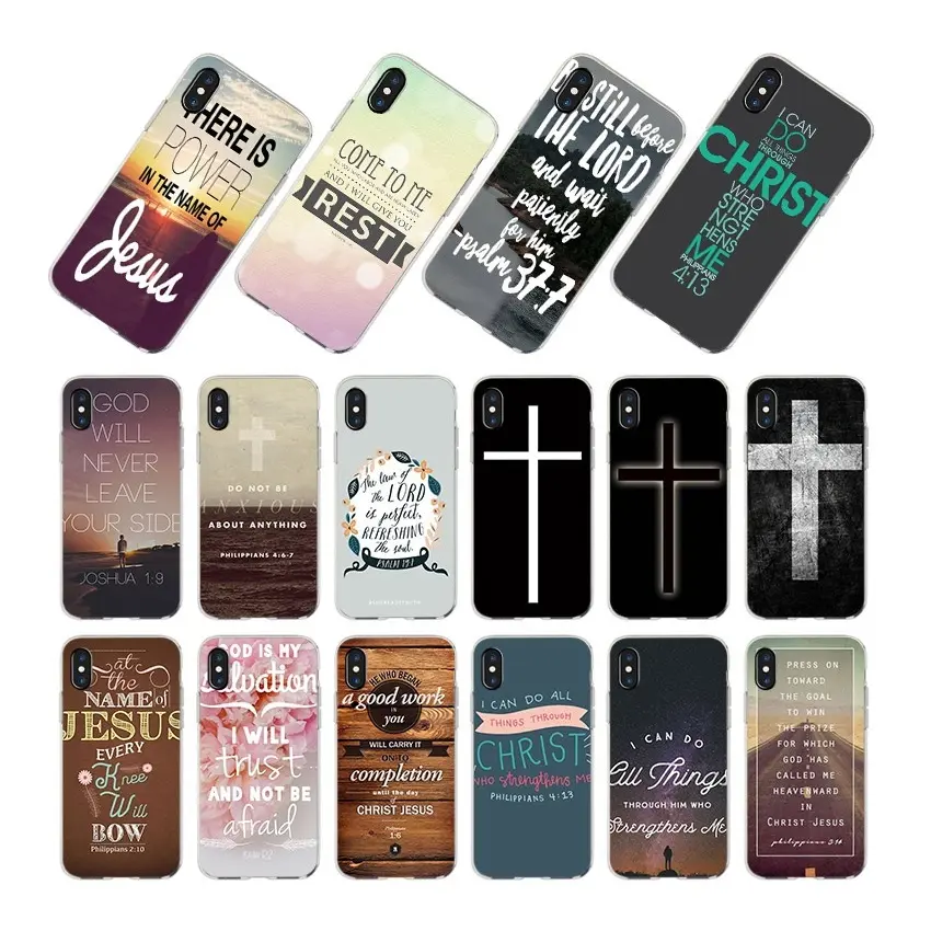 1000 + desain sesuai Alkitab ayat Yesus Kristus silikon casing untuk iPhone 11 12 13 14 15 Pro Max UV cetak sublimasi casing telepon