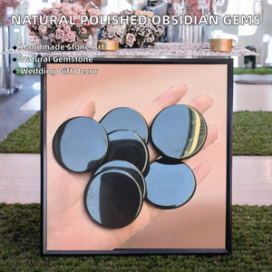 Pièces de monnaie rondes en obsidienne noire naturelle polie et sculptée, 40 mm, matériaux de bricolage pour cadeaux et décoration, marque Ruhi Agate, Gujarat - Product Image 2